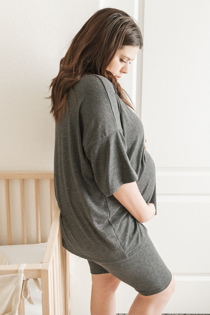 Charcoal Biker Short Maternity Sleep Set