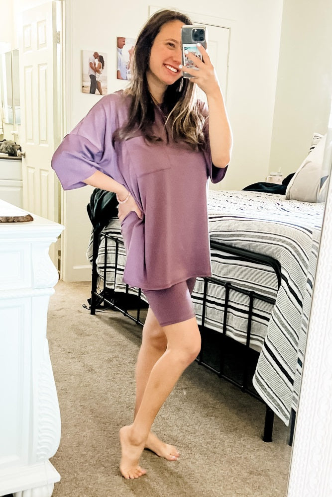 Purple Biker Short Sleep Set
