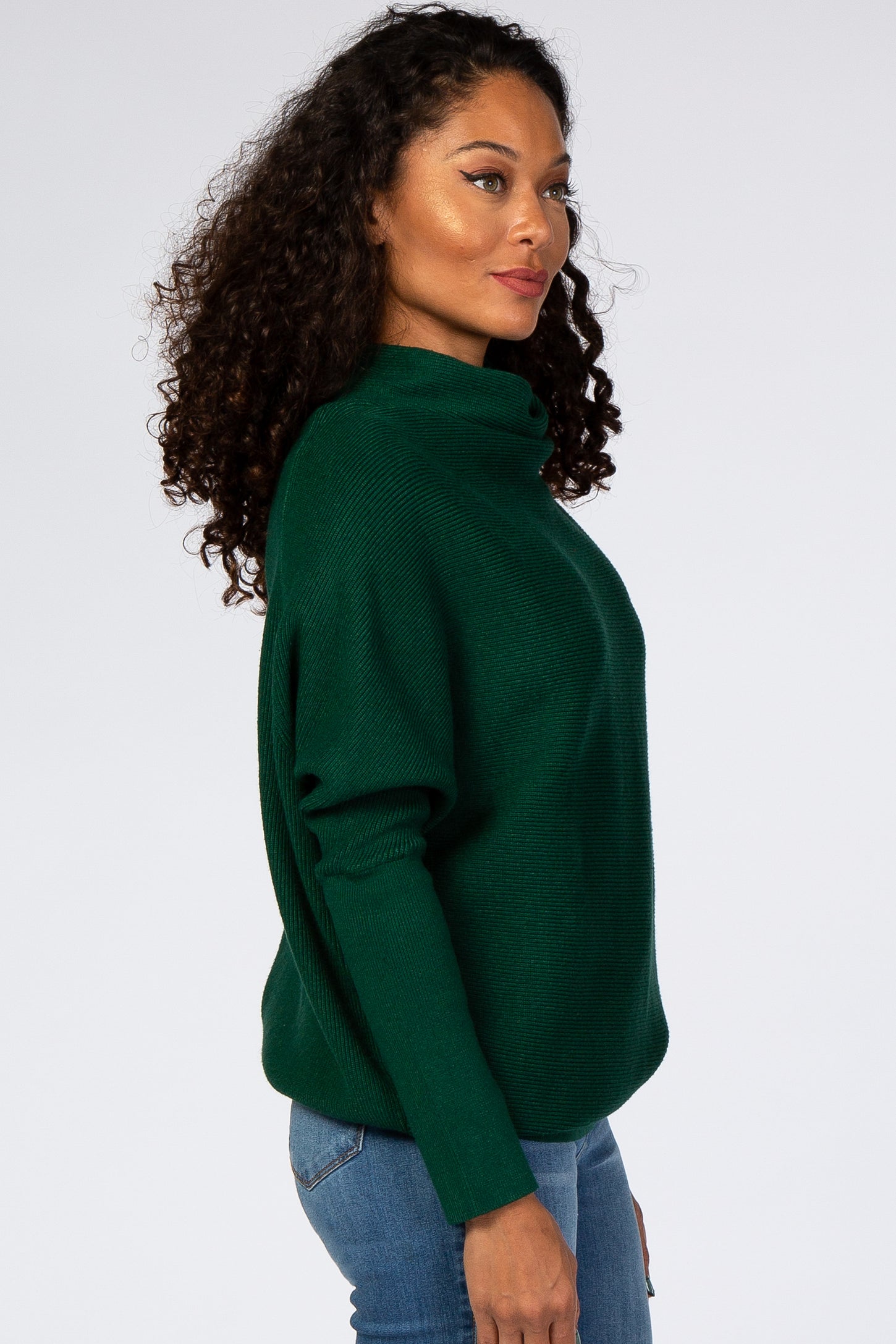 Forest Green Funnel Neck Dolman Sleeve Sweater