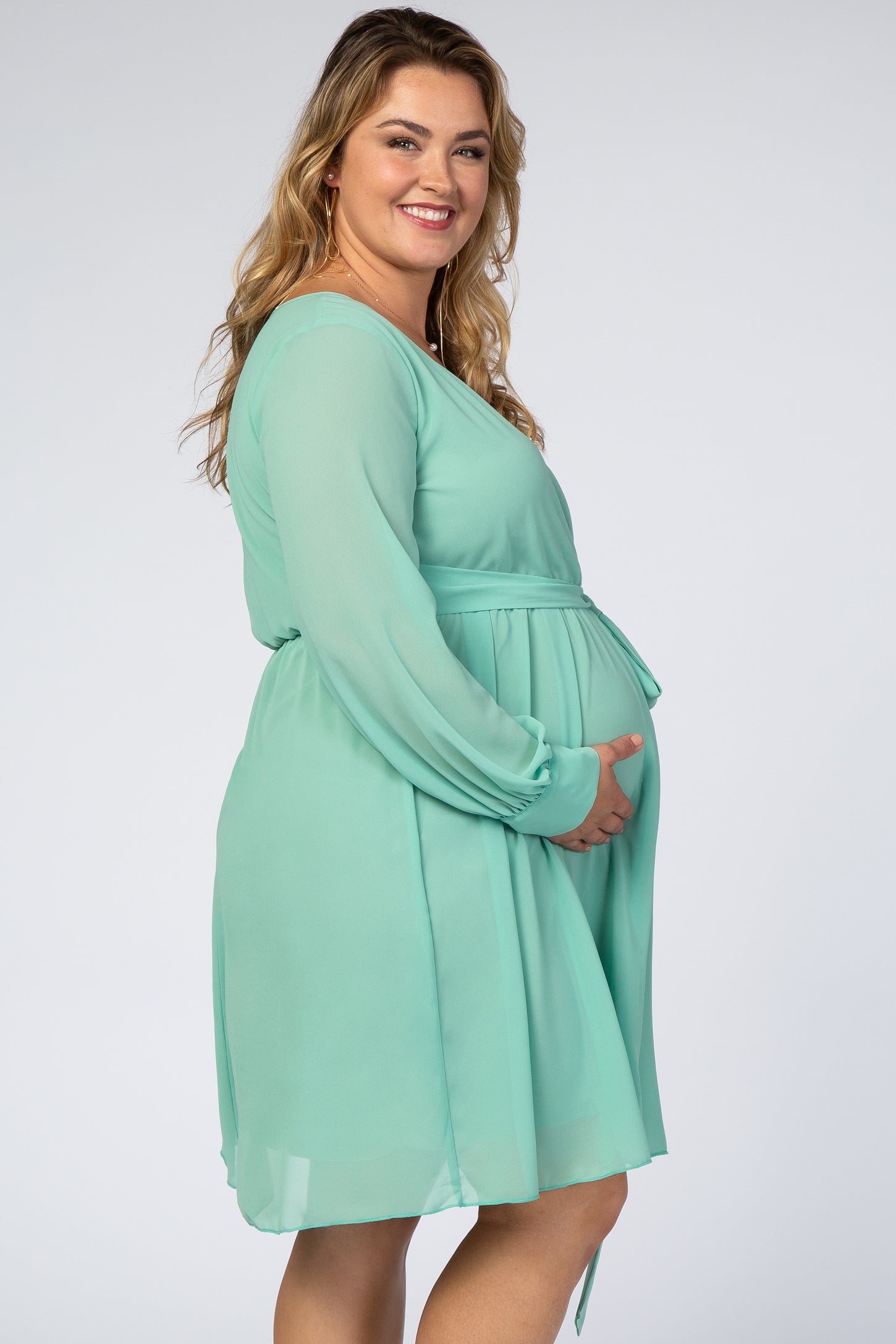 Mint Green Chiffon Plus Maternity Wrap Dress