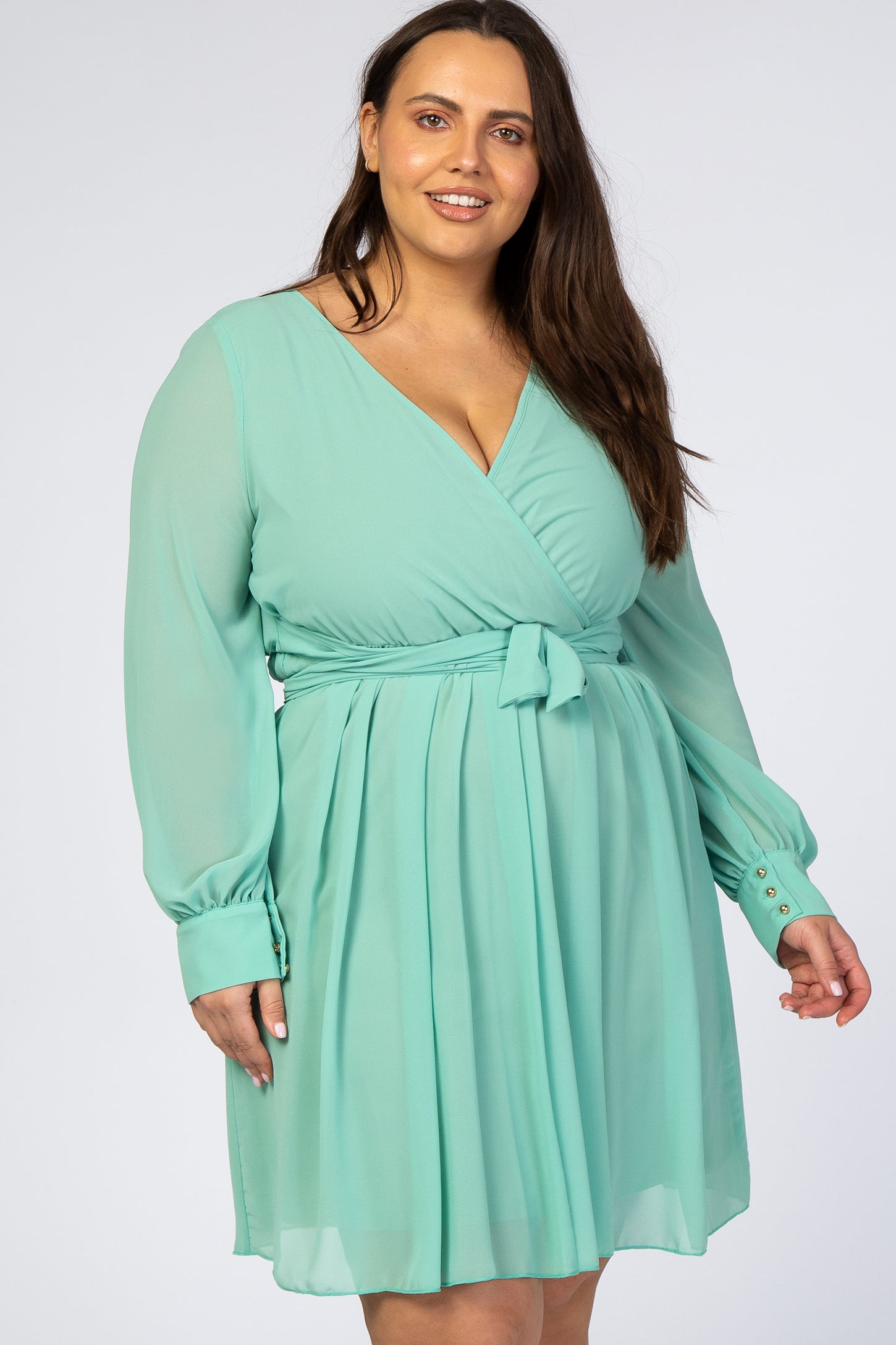 Mint Green Chiffon Plus Wrap Dress PinkBlush Mint Green Chiffon Plus Wrap Dress PinkBlush