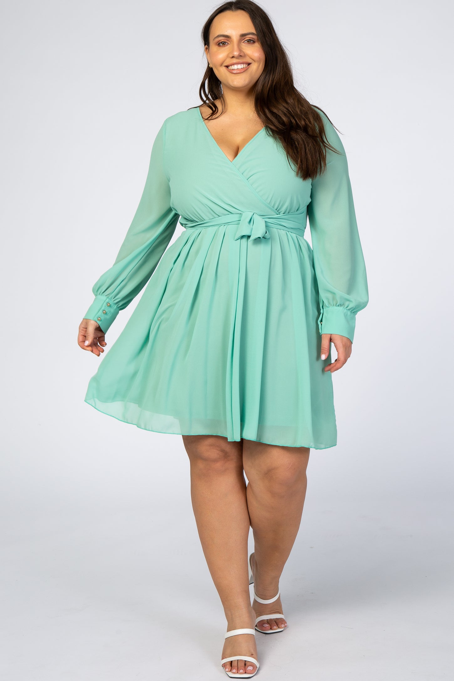 Mint Green Chiffon Plus Wrap Dress PinkBlush Mint Green Chiffon Plus Wrap Dress PinkBlush