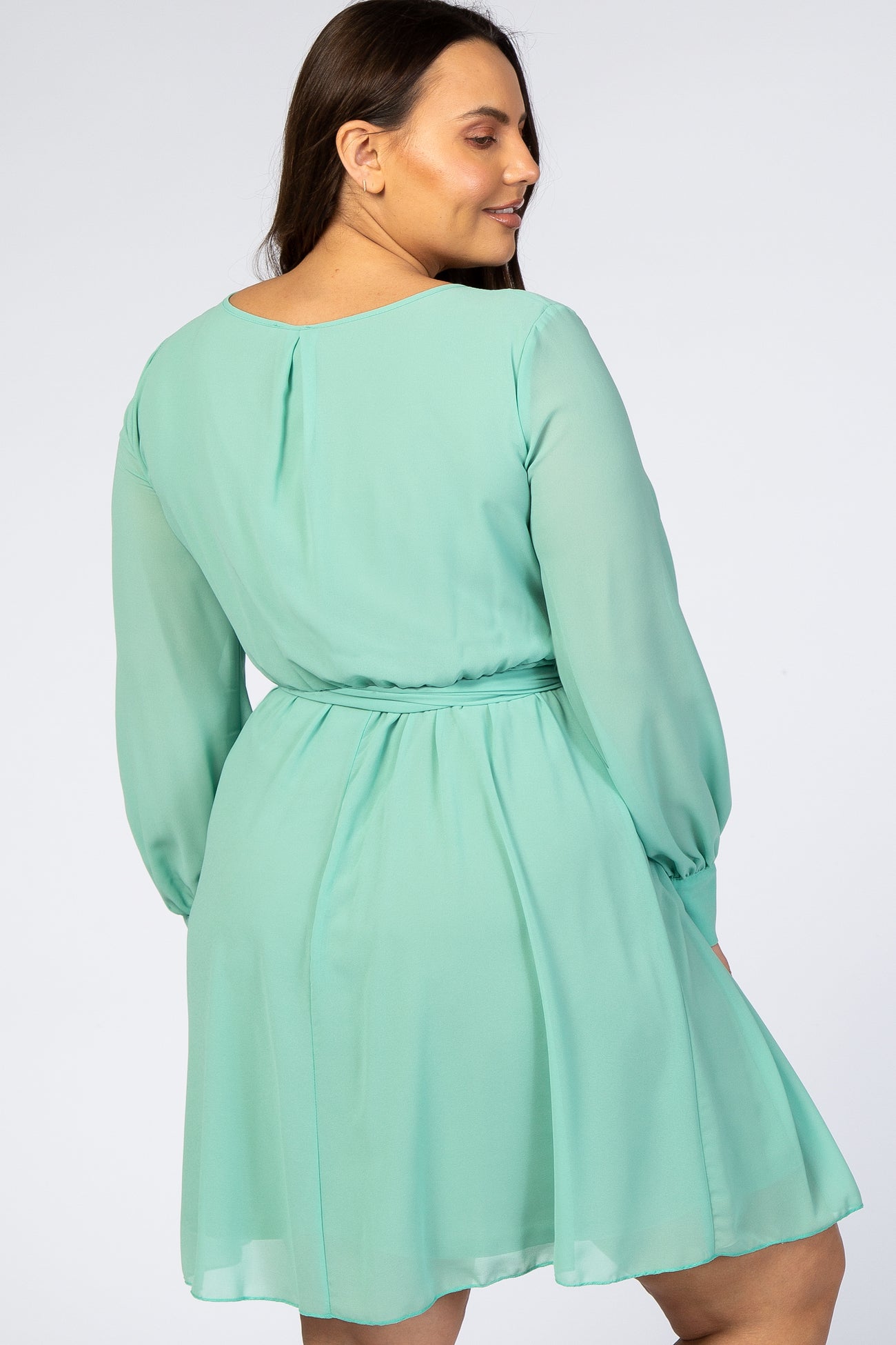 Mint Green Chiffon Plus Wrap Dress – PinkBlush