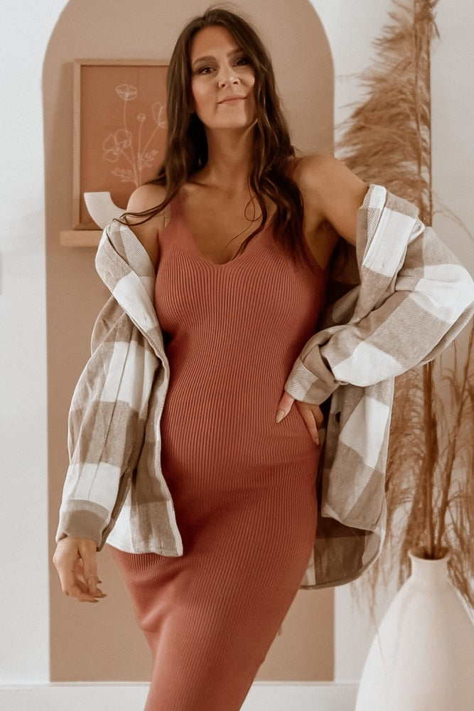 Mauve Sleeveless V-Neck Maternity Sweater Dress
