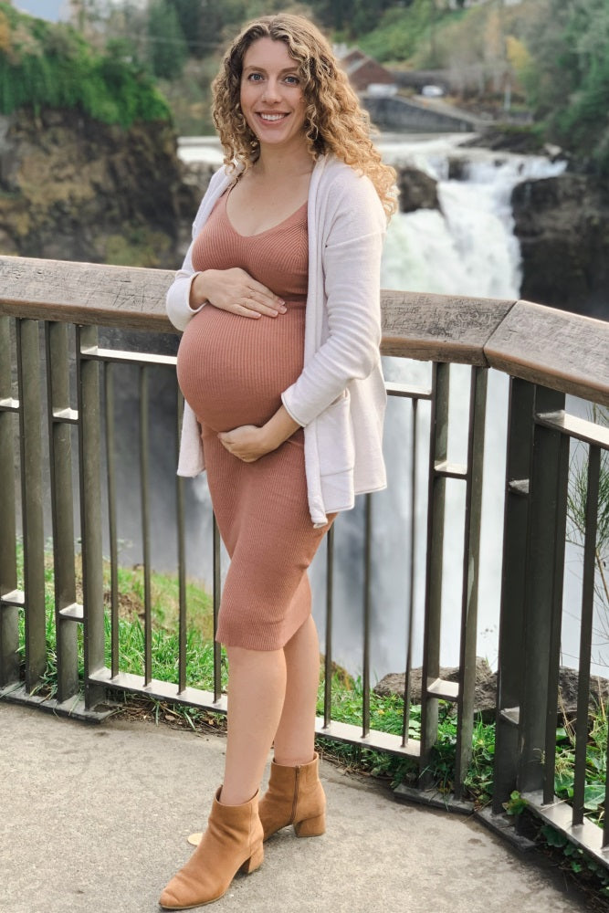 Mauve Sleeveless V-Neck Maternity Sweater Dress