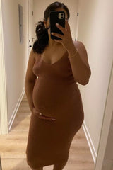 Mauve Sleeveless V-Neck Maternity Sweater Dress