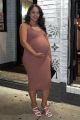 Mauve Sleeveless V-Neck Maternity Sweater Dress