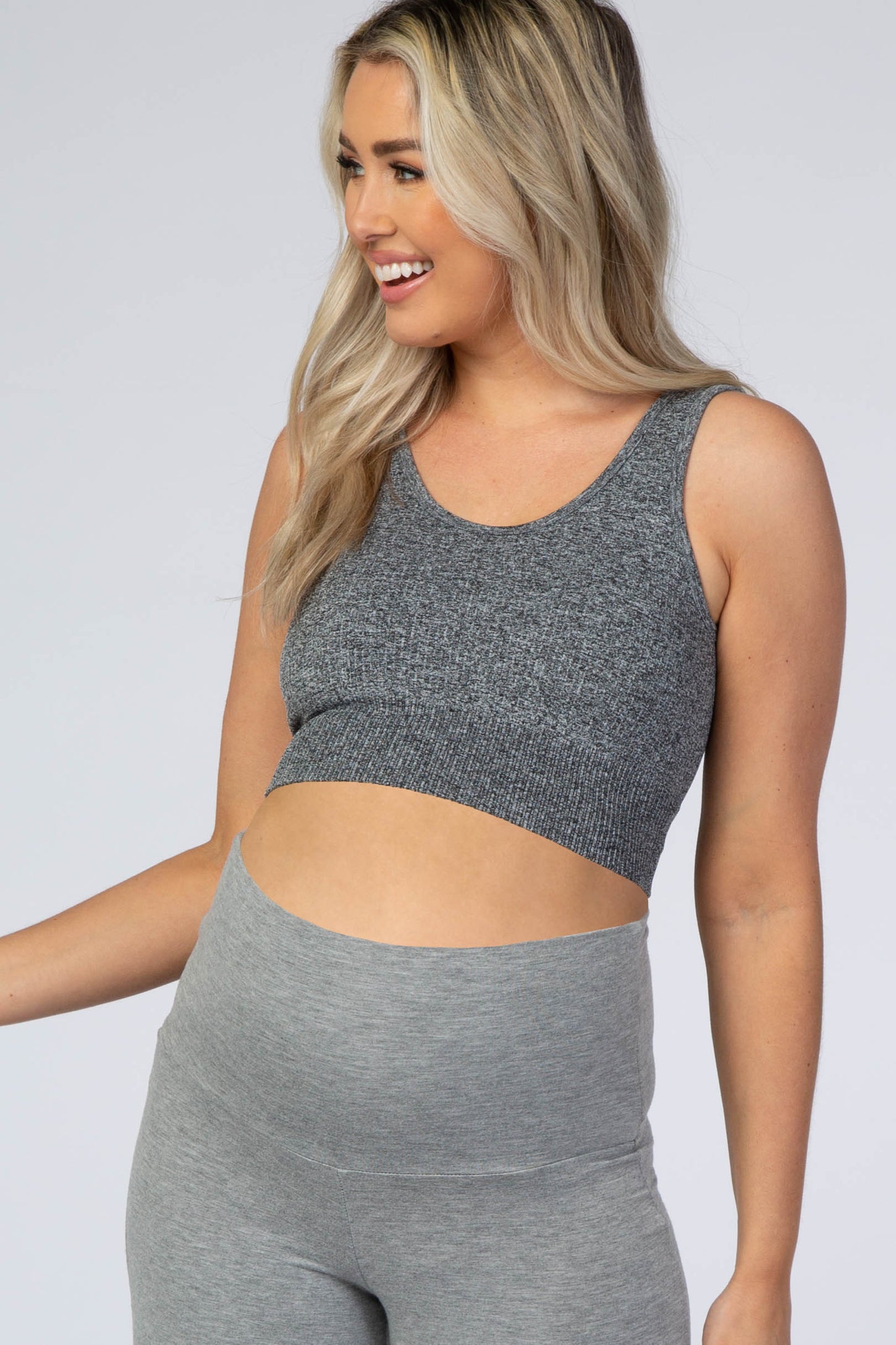 Heather Grey Ribbed Maternity Sports Bra