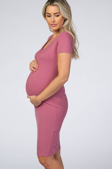 Mauve Ribbed Maternity Dress