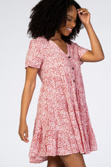 Red Floral Ruffle Tiered Button Front Dress