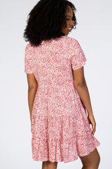 Red Floral Ruffle Tiered Button Front Dress