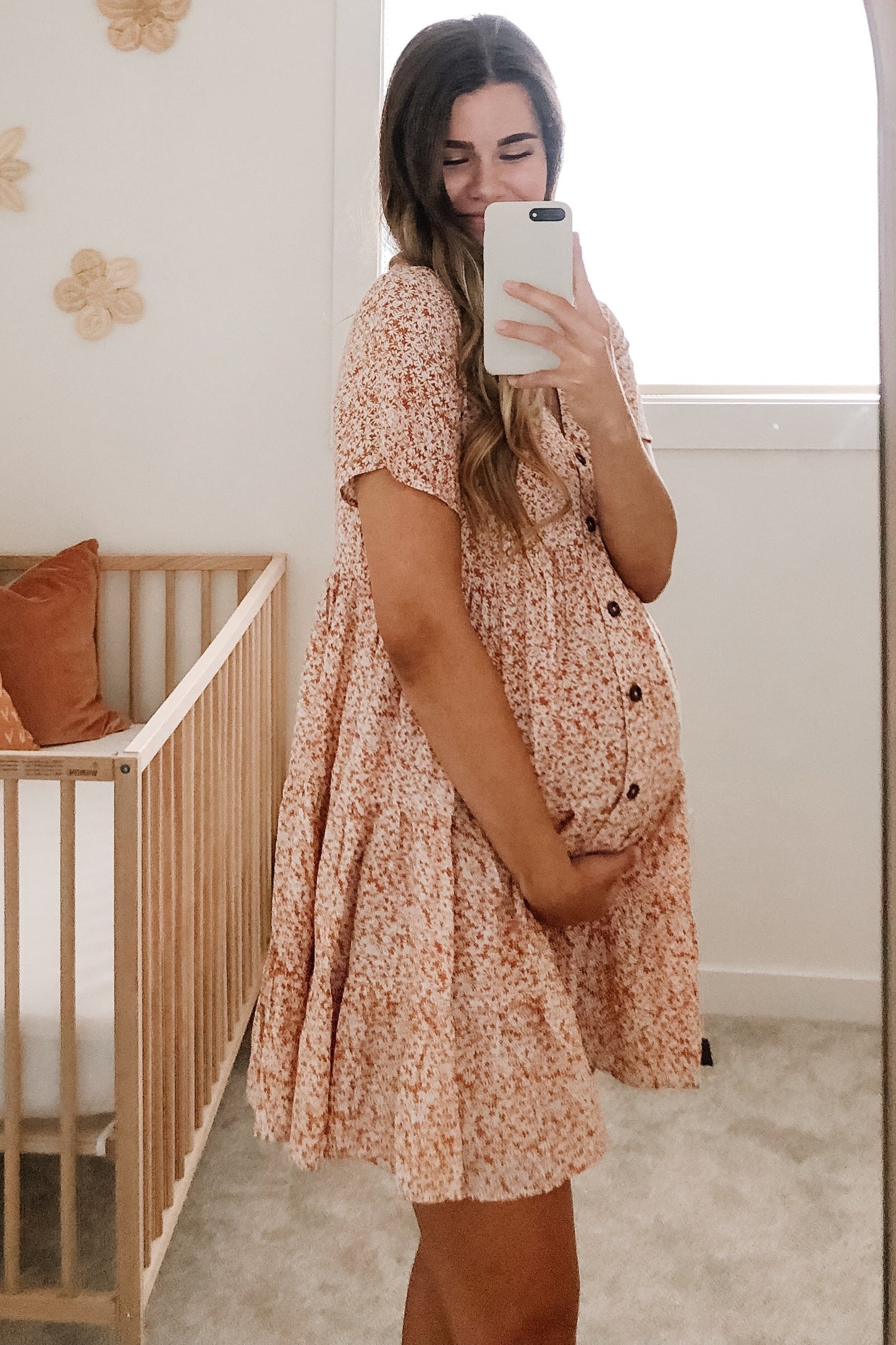 Orange Floral Ruffle Tiered Button Front Maternity Dress – PinkBlush