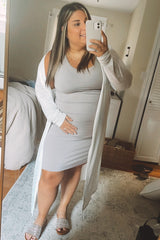 Taupe Sleeveless Ruched Fitted Maternity Dress