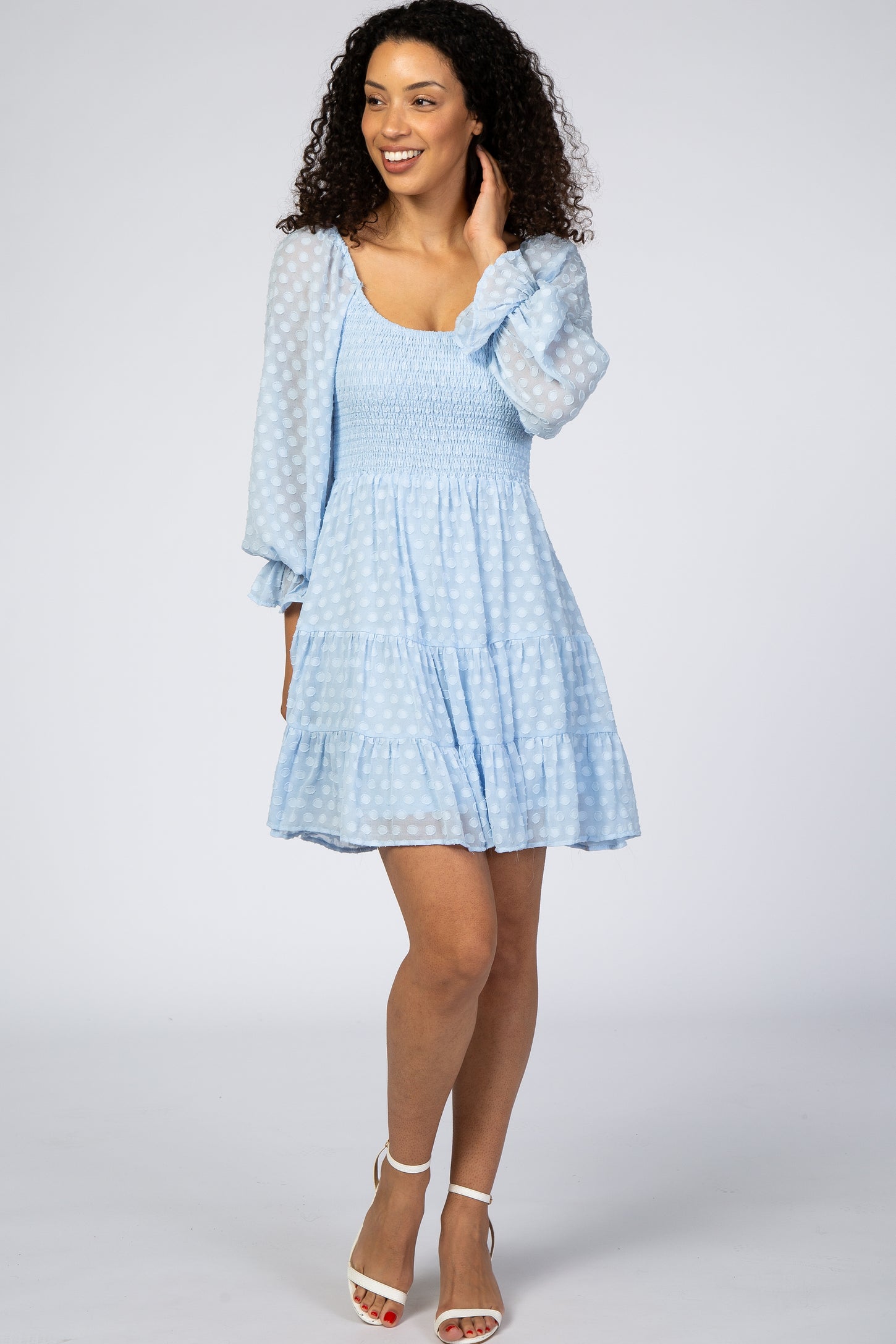 Light Blue Polka Dot Long Sleeve Maternity Dress Light Blue Polka Dot Long Sleeve Maternity Dress