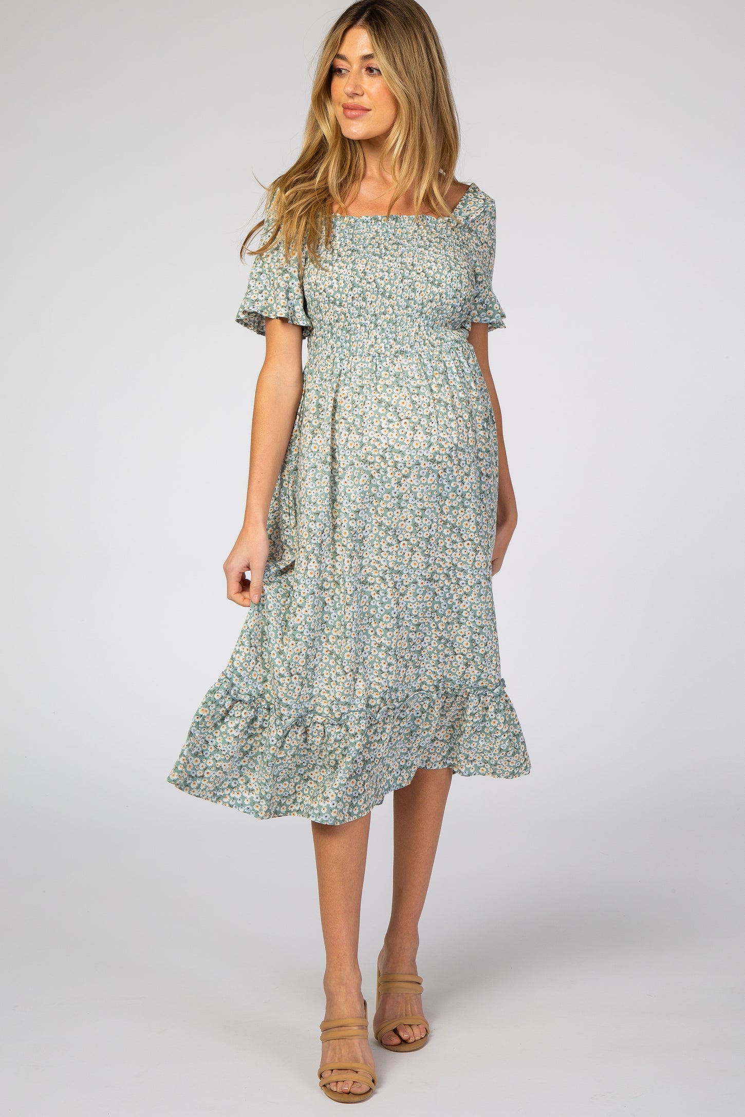Pinkblush Light Floral Ruffle Maternity Midi Dress Pinkblush Light Floral Ruffle Maternity Midi Dress