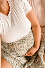 Light Blue Floral Ruffle Maternity Midi Dress