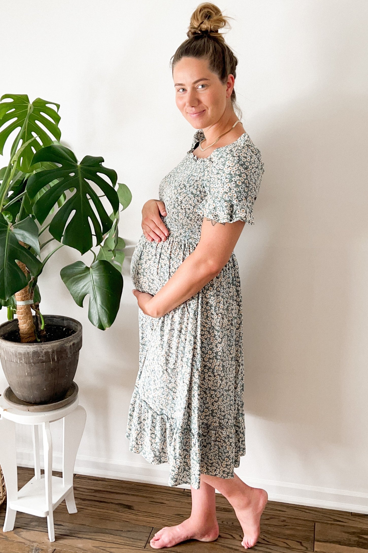 maternity porcelain print bengaline asymmetric frill midi dress Light Blue Maternity Porcelain Print Bengaline Asymmetric Frill Midi Dress