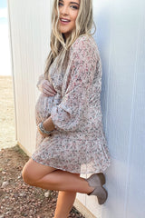Cream Floral Chiffon Ruffle Hem Maternity Dress