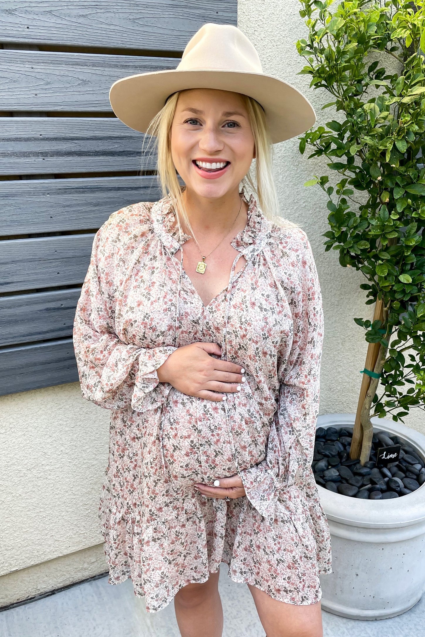 Cream Floral Chiffon Ruffle Hem Maternity Dress