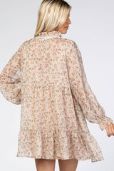 Cream Floral Chiffon Ruffle Hem Dress