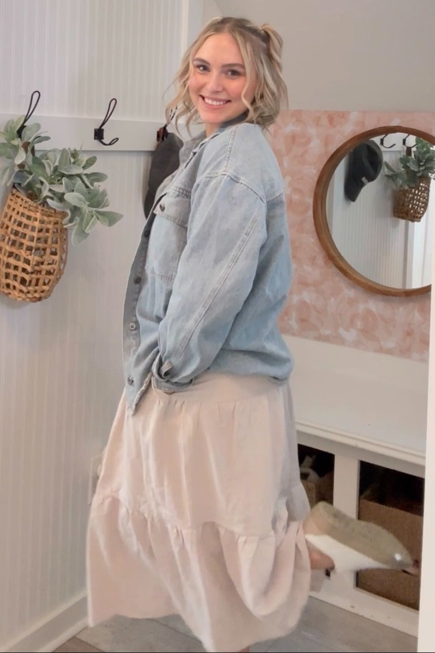 Beige Bow Strap Tiered Midi Dress