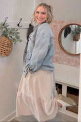 Beige Bow Strap Tiered Midi Dress