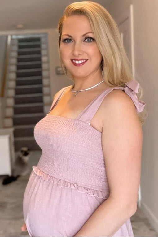 Mauve Bow Strap Tiered Maternity Midi Dress