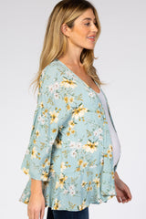 Light Blue Floral Ruffle Hem Maternity Cover Up