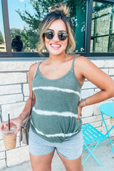Olive Tie Dye Striped Maternity Tank Top