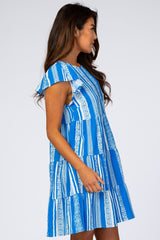 Royal Blue Multi-Printed Tiered Dress