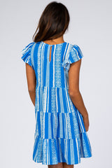 Royal Blue Multi-Printed Tiered Dress