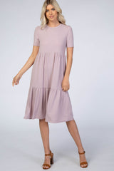 Lavender Ribbed Tiered Dress