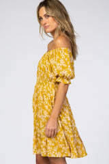 Mustard Floral Off Shoulder Mini Dress