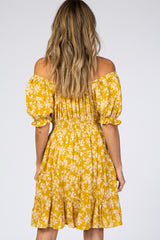 Mustard Floral Off Shoulder Mini Dress