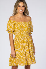 Mustard Floral Off Shoulder Mini Dress