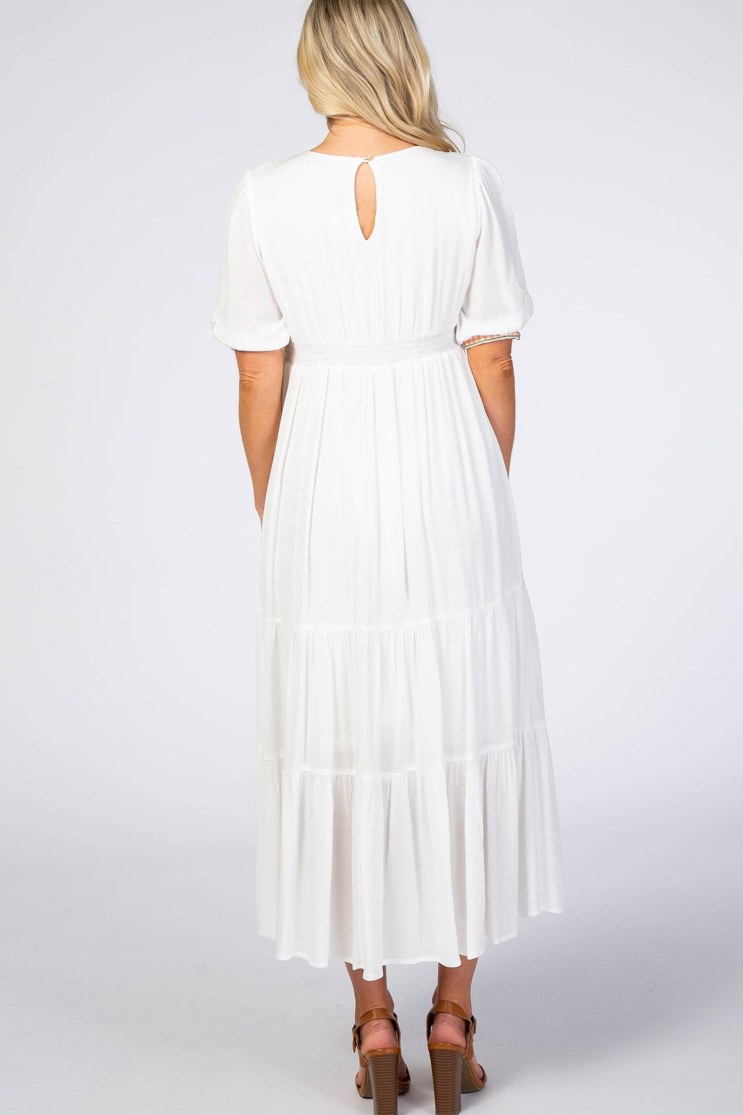 Ivory Floral Embroidered Maternity Midi Dress