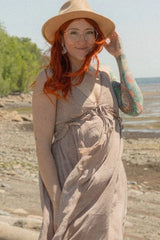 Light Mocha Dot Print V-Neck Midi Dress