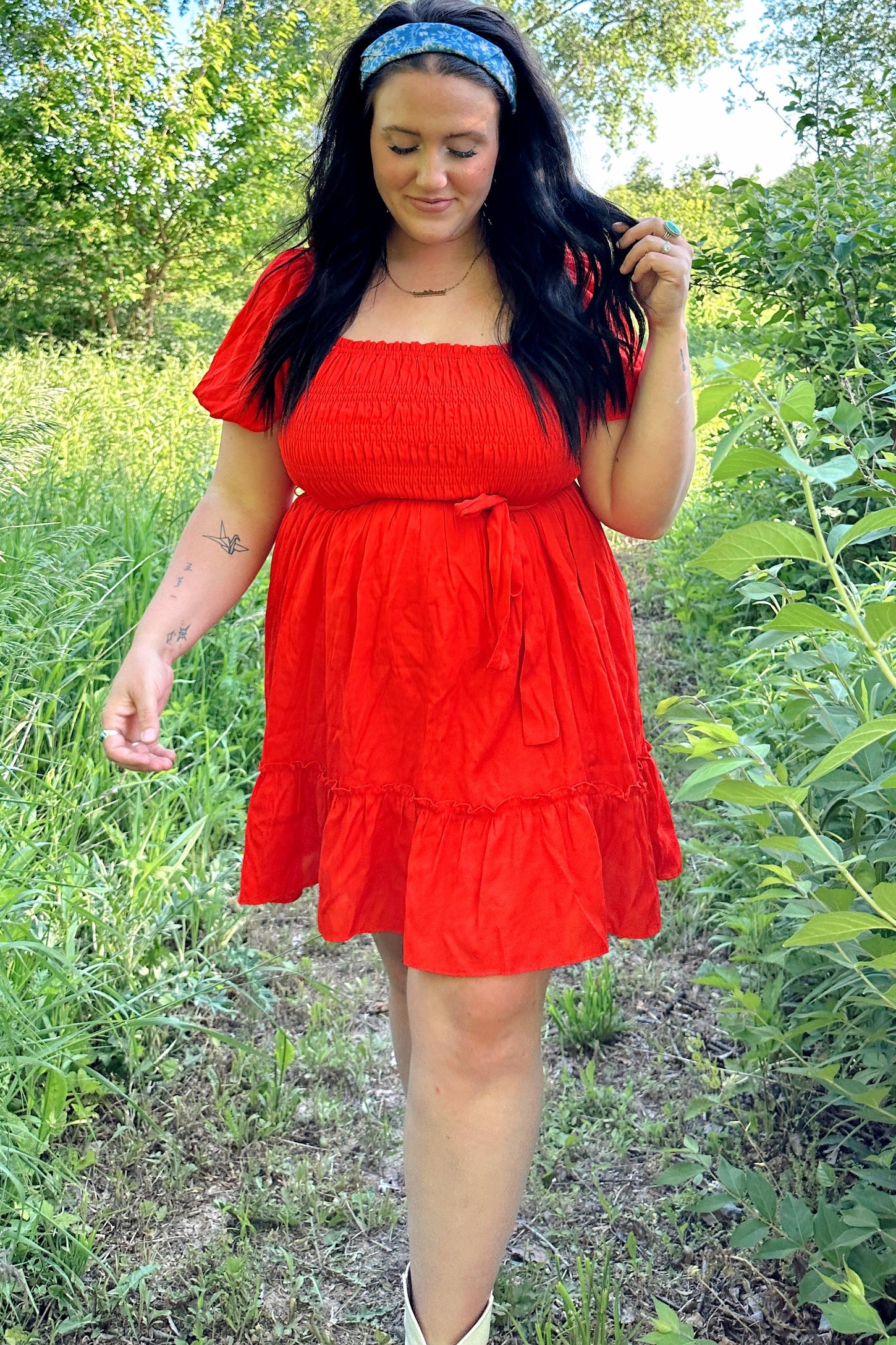 red smocked dress womens BCBGeneration Women's Red Smocked Tiered Maxi Dress L131522 Size Small