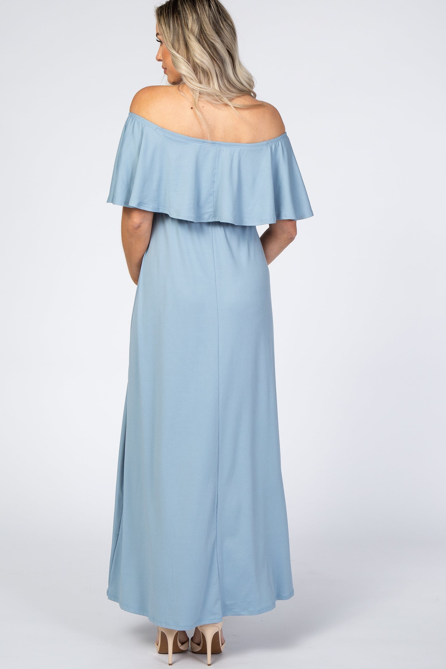 Light Blue Off Shoulder Maxi Maternity Dress – PinkBlush