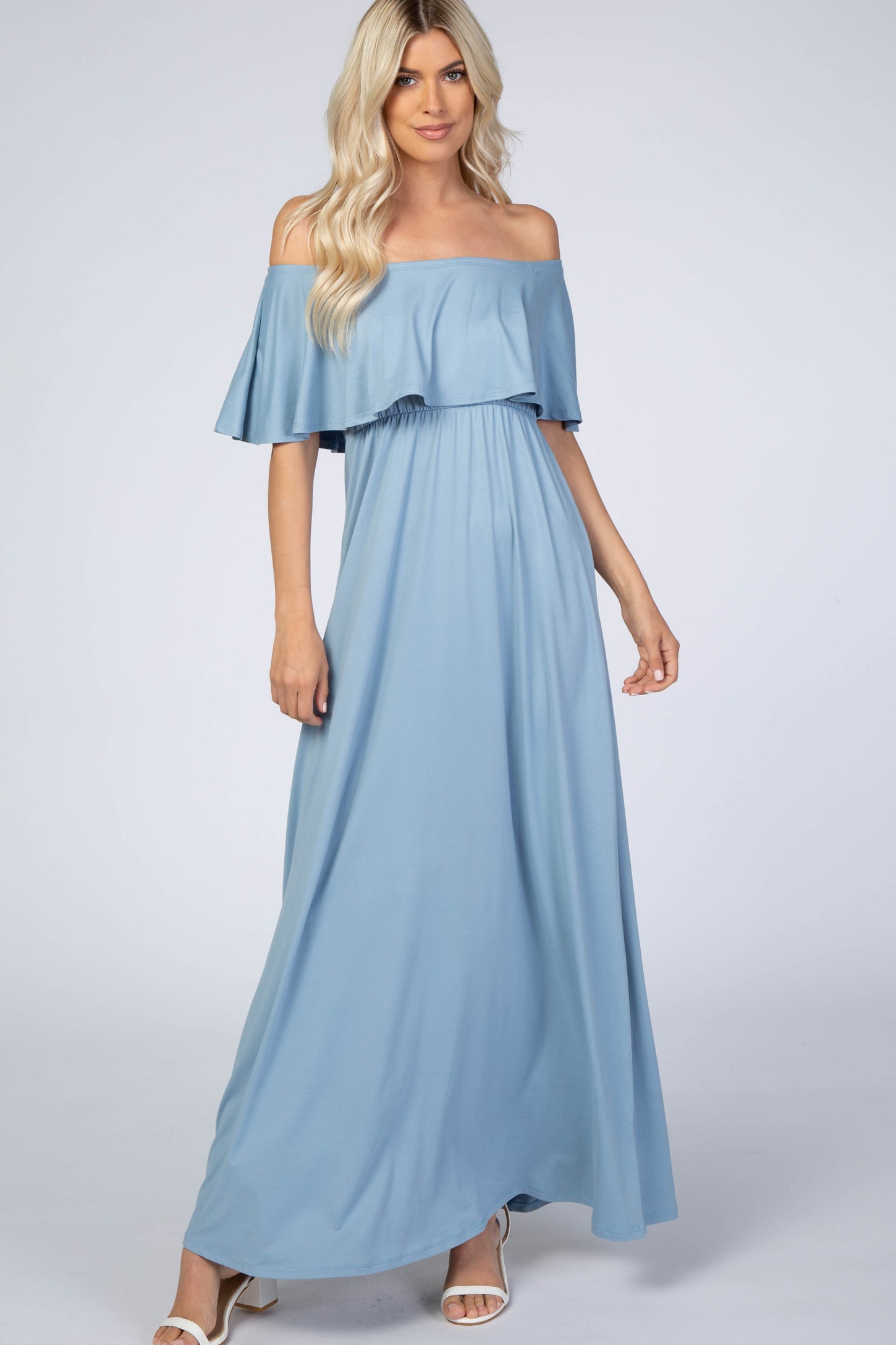 Light Blue Off Shoulder Maxi Maternity Dress – PinkBlush