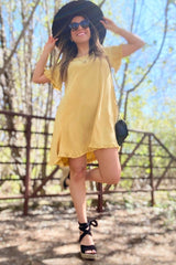 Yellow Fringe Linen Dress