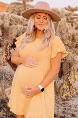 Yellow Fringe Linen Maternity Dress