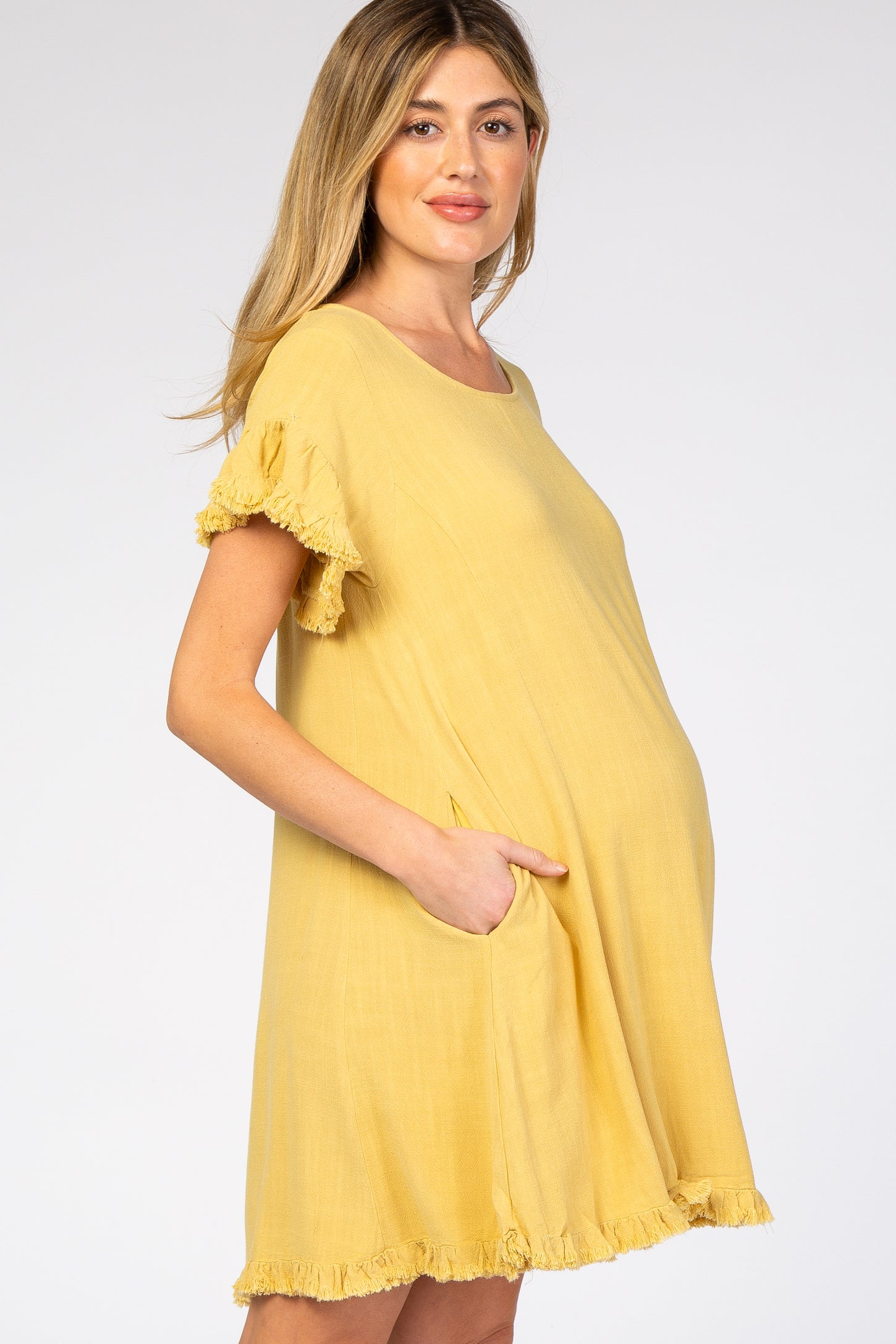 Yellow Fringe Linen Maternity Dress – PinkBlush