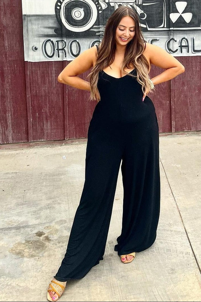 Black Cross Back Wide Leg Jumpsuit