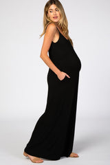 Black Cross Back Wide Leg Maternity Jumpsuit