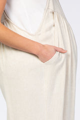 Beige Linen Maternity Overalls