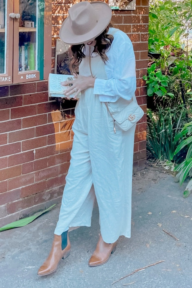 Beige Linen Overalls