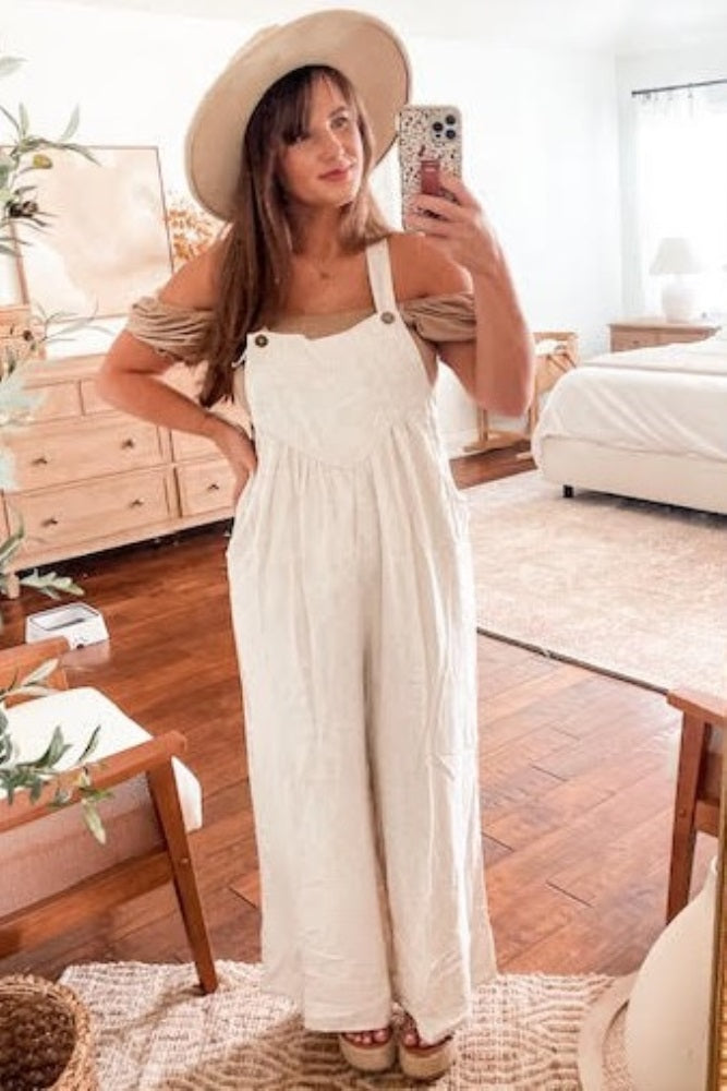Beige Linen Overalls
