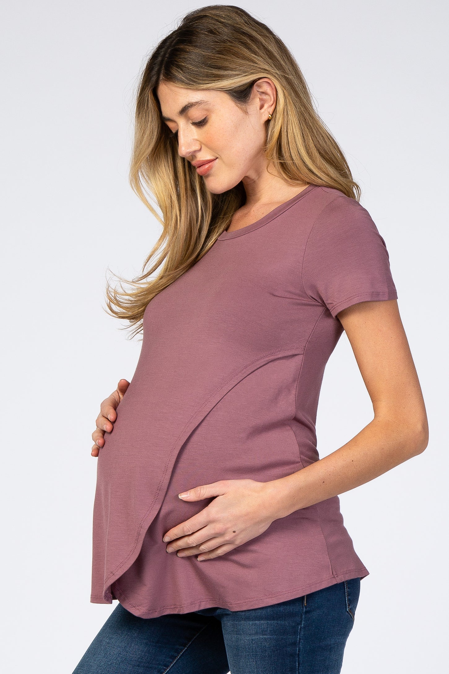 Mauve Layered Wrap Front Maternity Nursing Top