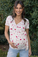 Ivory Floral Wrap Fitted Maternity/Nursing Top